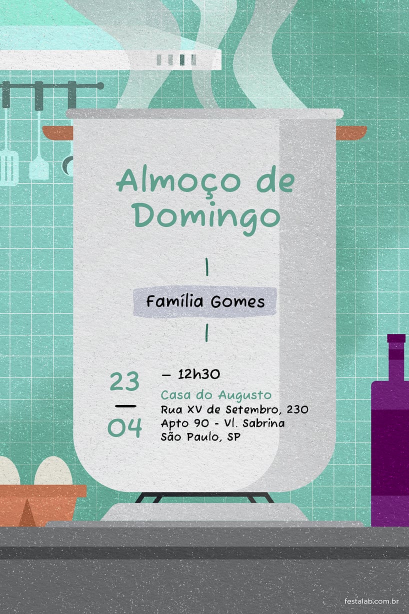 Convite Almoço deco verde grátis para editar