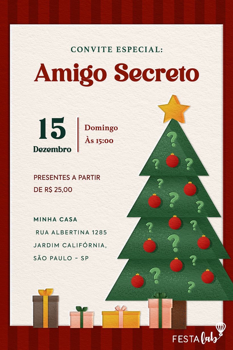 Convite de Ocasioes especiais - Amigo Secreto