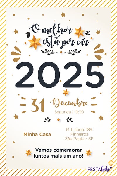 Modelo de Convite de Ocasioes especiais - Ano Novo 2025 Convite Ano Novo 2025 grátis para editar