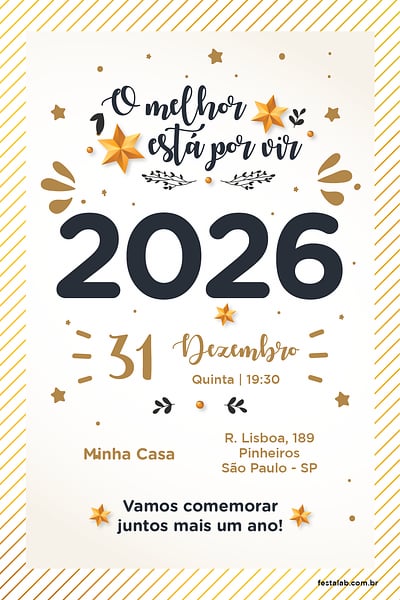 Convite Ano Novo 2025 grátis para editar