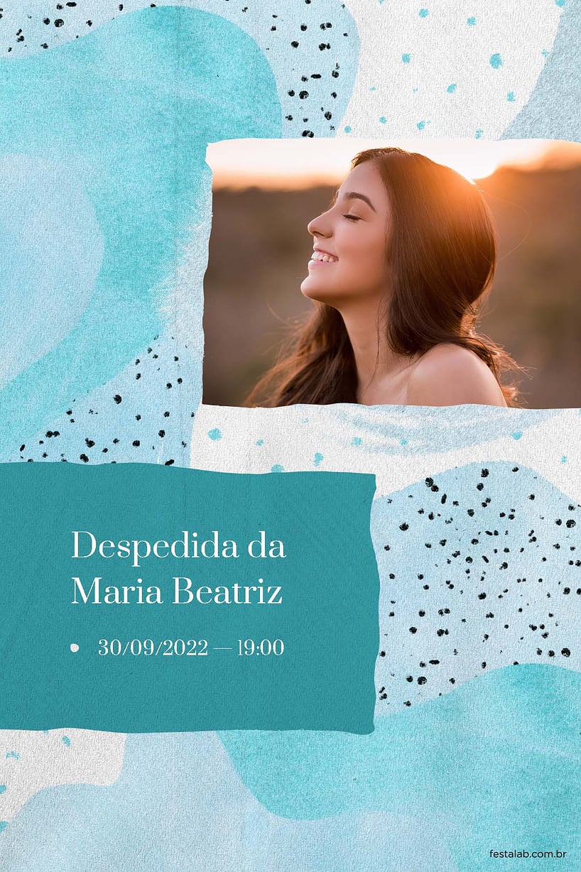 Convite Aquarelado azul grátis para editar