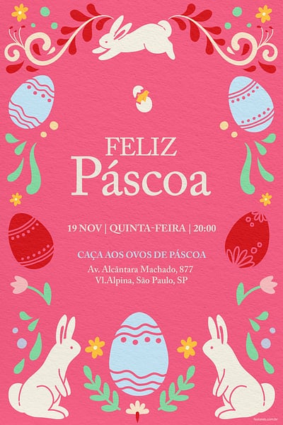 Modelo de Convite de Ocasioes especiais - Arabesco de Pascoa Convite Arabesco de Páscoa grátis para editar