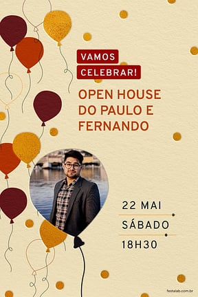 Convite de Ocasioes especiais - Baloes vinho e laranja