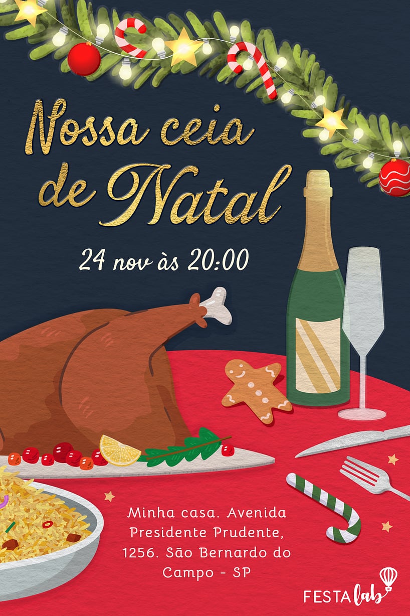 Convite Banquete de Natal grátis para editar