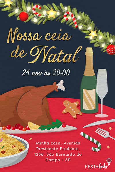 Modelo de Convite de Ocasioes especiais - Banquete de Natal Convite Banquete de Natal grátis para editar