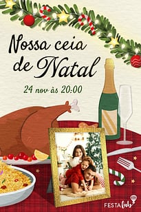 Modelo de Convite de Ocasioes especiais - Banquete de Natal: Branco Convite Banquete de Natal: Branco grátis para editar