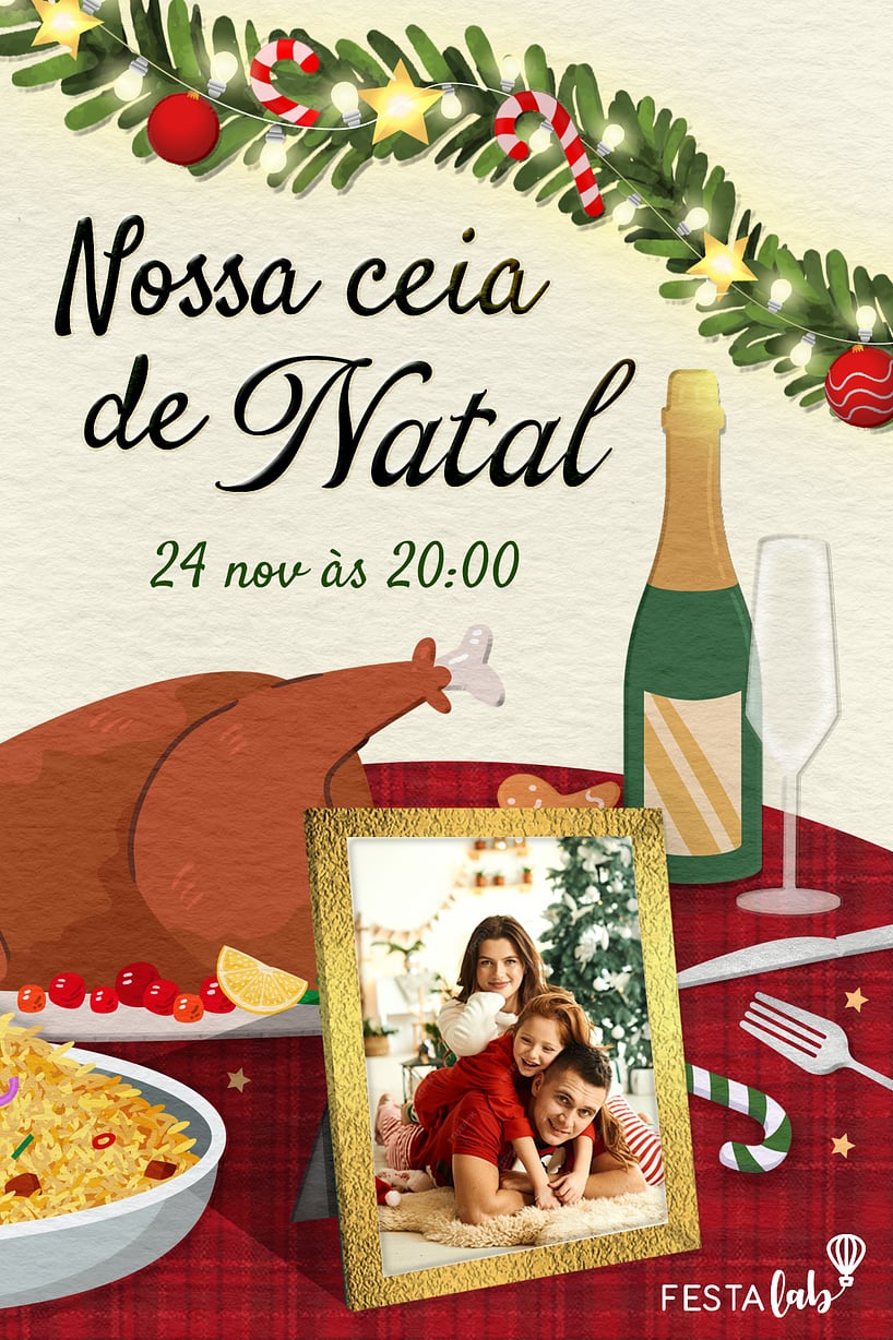 Convite Banquete de Natal: Branco grátis para editar