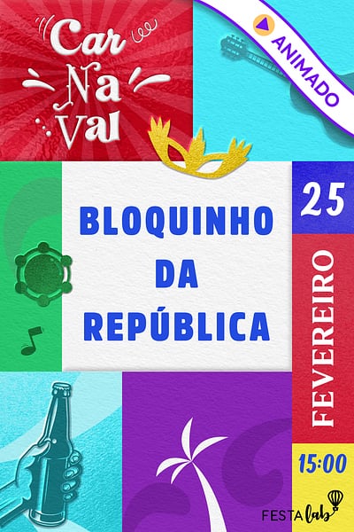 Modelo de Convite de Ocasioes especiais - Bloco de Carnaval Convite Bloco de Carnaval grátis para editar