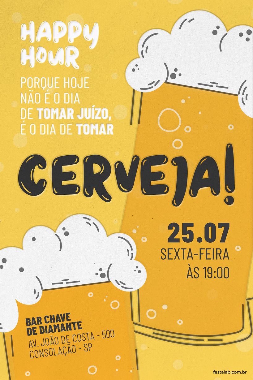 Criar convite de Ocasiões especiais - Bolhas de Cerveja| FestaLab