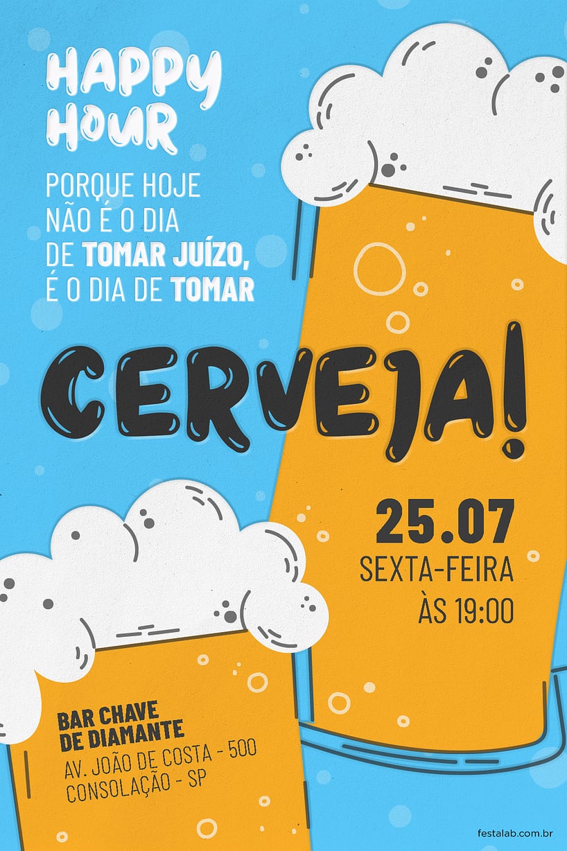 Criar convite de Ocasiões especiais - Bolhas de Cerveja azul| FestaLab