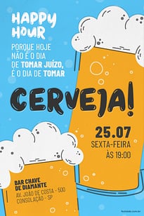 Modelo de Convite de Ocasioes especiais - Bolhas de Cerveja azul Convite Bolhas de Cerveja azul grátis para editar