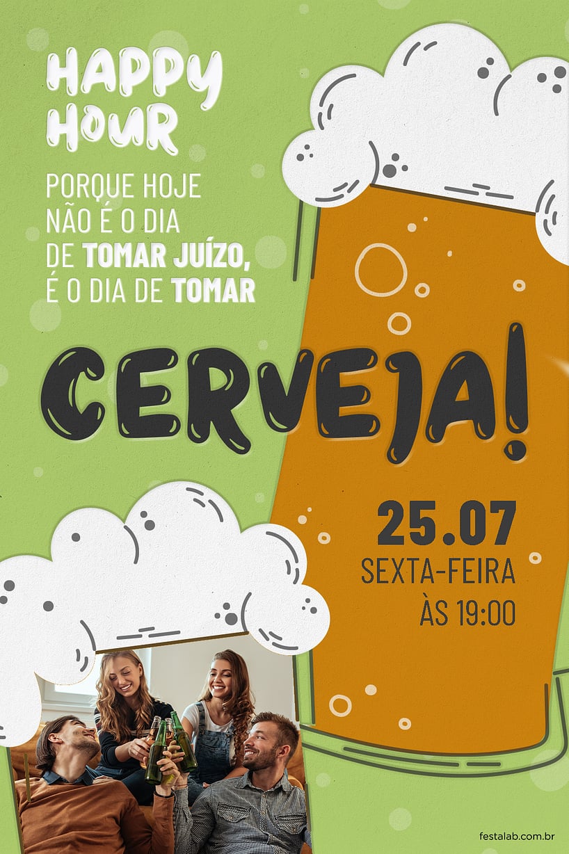Convite Bolhas de Cerveja Verde grátis para editar