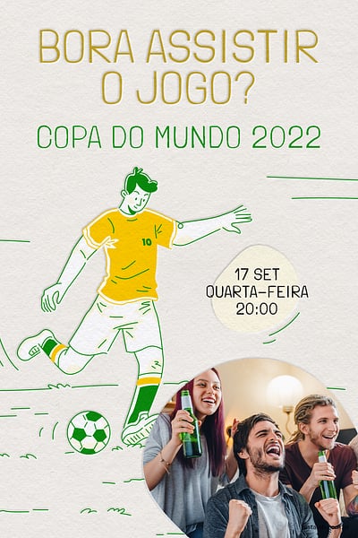 Modelo de Convite de Ocasioes especiais - Bora assistir o jogo bege Convite Bora assistir o jogo bege grátis para editar