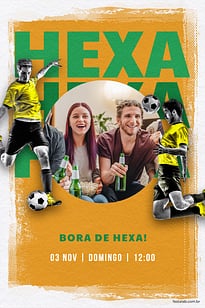 Modelo de Convite de Ocasioes especiais - Bora de Hexa amarelo Convite Bora de Hexa amarelo grátis para editar