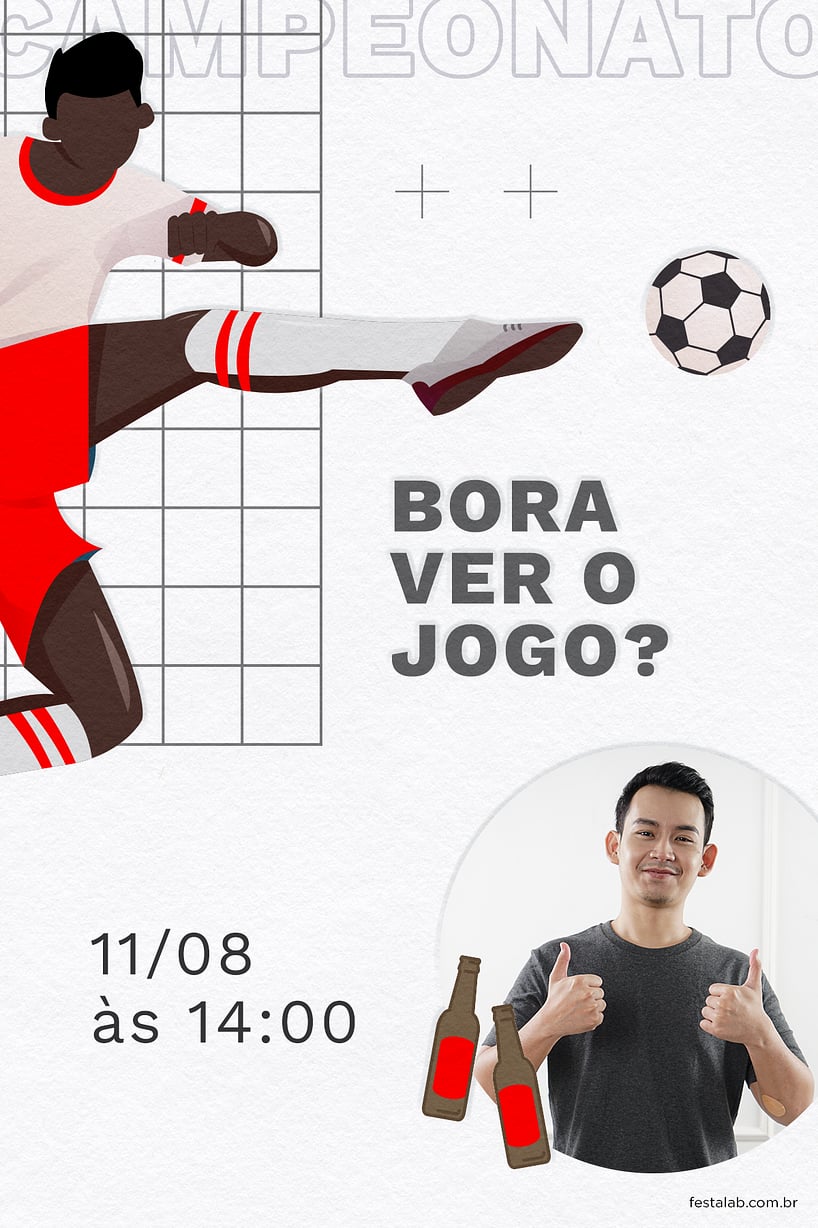 Convite Bora ver o jogo? Vermelho grátis para editar