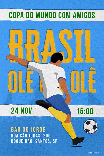 Modelo de Convite de Ocasioes especiais - Brasil Azul Convite Brasil Azul grátis para editar