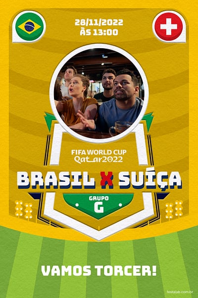 Modelo de Convite de Ocasioes especiais - Brasil x Suica Amarelo Convite Brasil x Suiça Amarelo grátis para editar