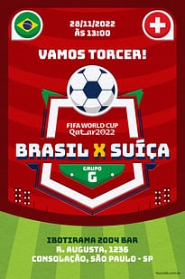 Modelo de Convite de Ocasioes especiais - Brasil x Suica Vermelho Convite Brasil x Suiça Vermelho grátis para editar