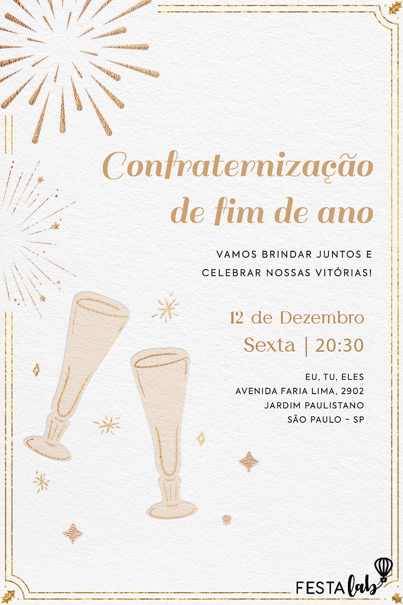 Convite de Ocasioes especiais - Brilhos e champanhe