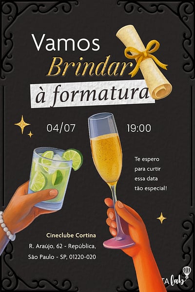 Modelo de Convite de Ocasioes especiais - Brindar a formatura Convite Brindar à formatura grátis para editar