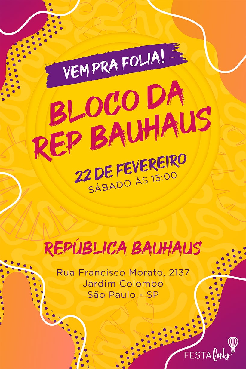 Convite Carnaval Bloco grátis para editar
