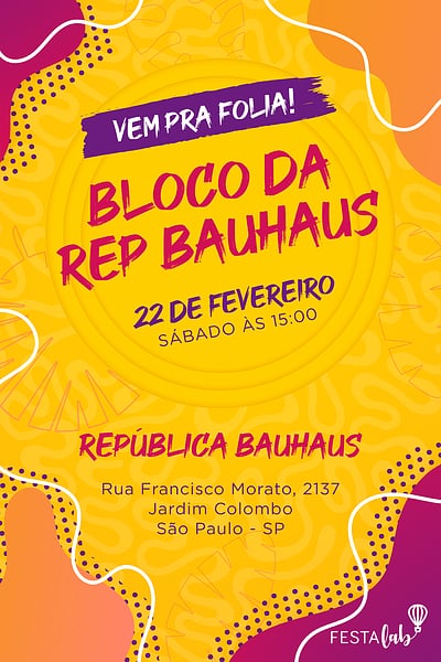 Modelo de Convite de Ocasioes especiais - Carnaval Bloco Convite Carnaval Bloco grátis para editar