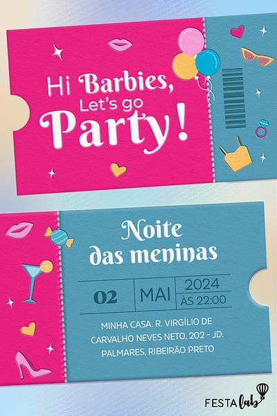 Modelo de Convite de Ocasioes especiais - Celebracao das Barbies Convite Celebração das Barbies grátis para editar