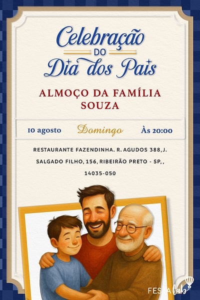 Convite Celebração Dia dos Pais grátis para editar