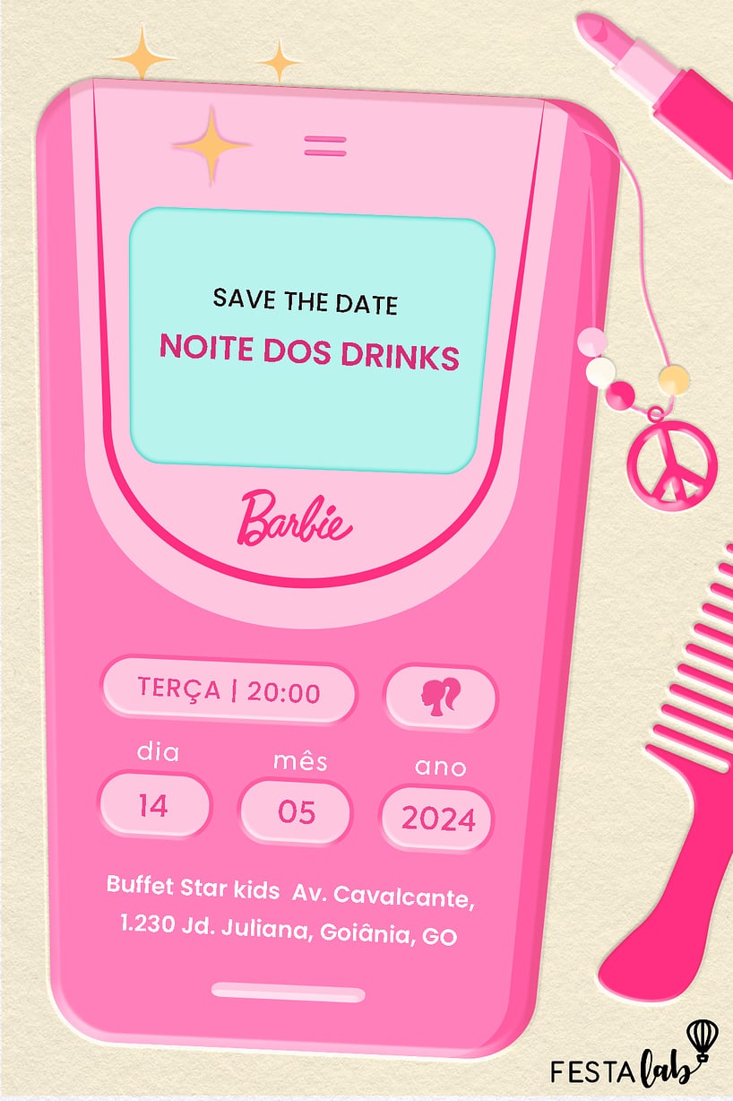Criar convite de Ocasiões especiais - Celular da Barbie| FestaLab