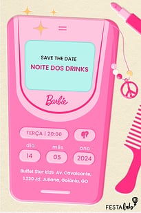 Modelo de Convite de Ocasioes especiais - Celular da Barbie Convite Celular da Barbie grátis para editar