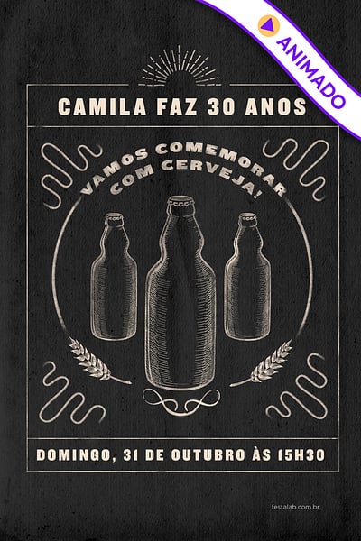 Modelo de Convite de Ocasioes especiais - Cerveja no bar Convite Cerveja no bar grátis para editar