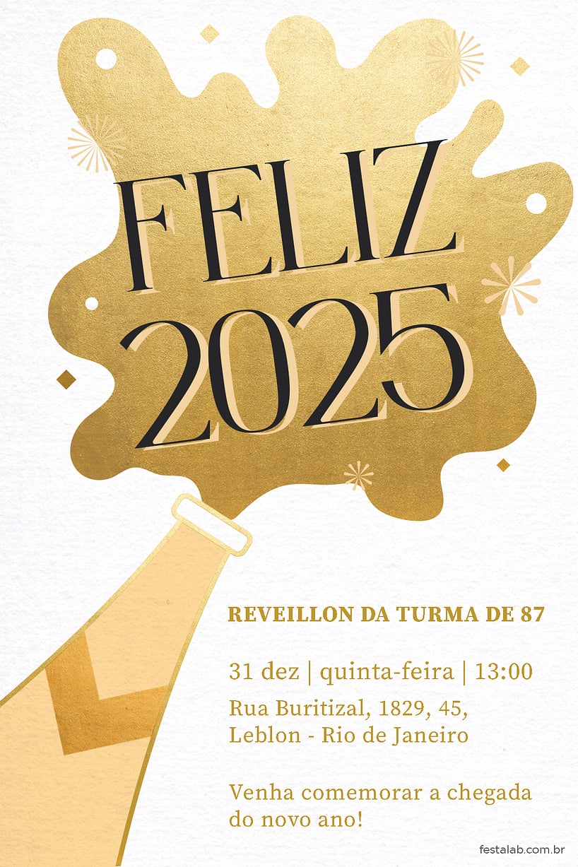 Modelo de Convite de Ocasioes especiais - Champanhe de Ano Novo Criar convite de Ocasiões especiais - Champanhe de Ano Novo| FestaLab