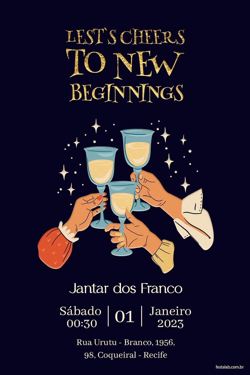 Criar convite de Ocasiões especiais - Cheers to new beginnings| FestaLab