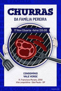 Modelo de Convite de Ocasioes especiais - Churras Azul Convite Churras Azul grátis para editar