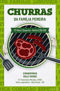 Modelo de Convite de Ocasioes especiais - Churras Verde Convite Churras Verde grátis para editar