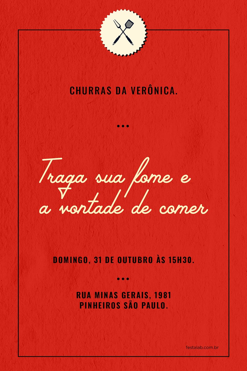 Criar convite de Ocasiões especiais - Churrasco Vermelho| FestaLab