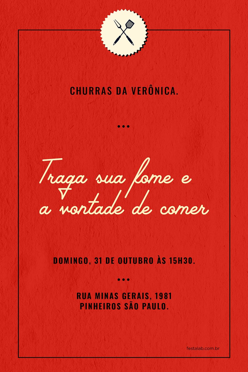 Convite Churrasco Vermelho grátis para editar