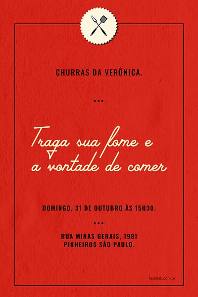 Modelo de Convite de Ocasioes especiais - Churrasco Vermelho Convite Churrasco Vermelho grátis para editar