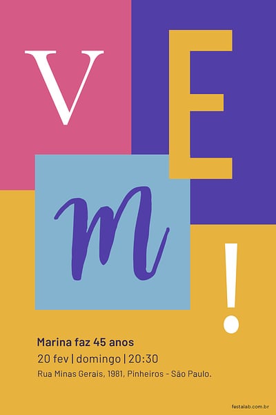 Convite Colorido grátis para editar