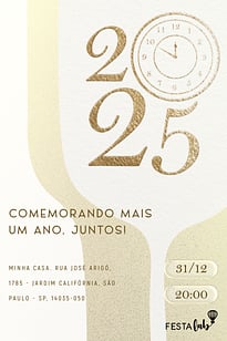 Modelo de Convite de Ocasioes especiais - Comemorando o Ano Novo Branco Convite Comemorando o Ano Novo Branco grátis para editar
