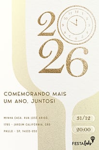 Convite Comemorando o Ano Novo Branco grátis para editar