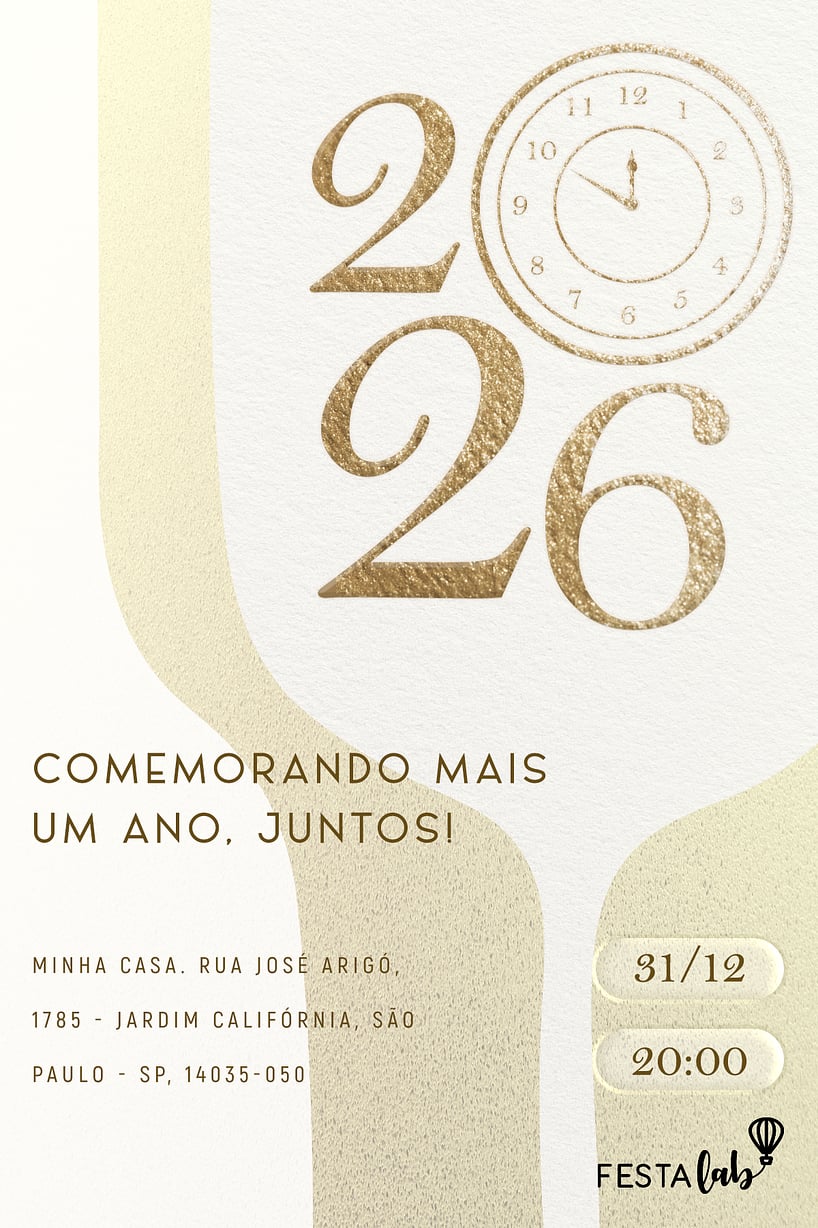 Convite Comemorando o Ano Novo Branco grátis para editar