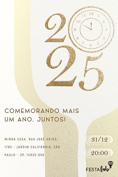 Modelo de Convite de Ocasioes especiais - Comemorando o Ano Novo Branco Convite Comemorando o Ano Novo Branco grátis para editar