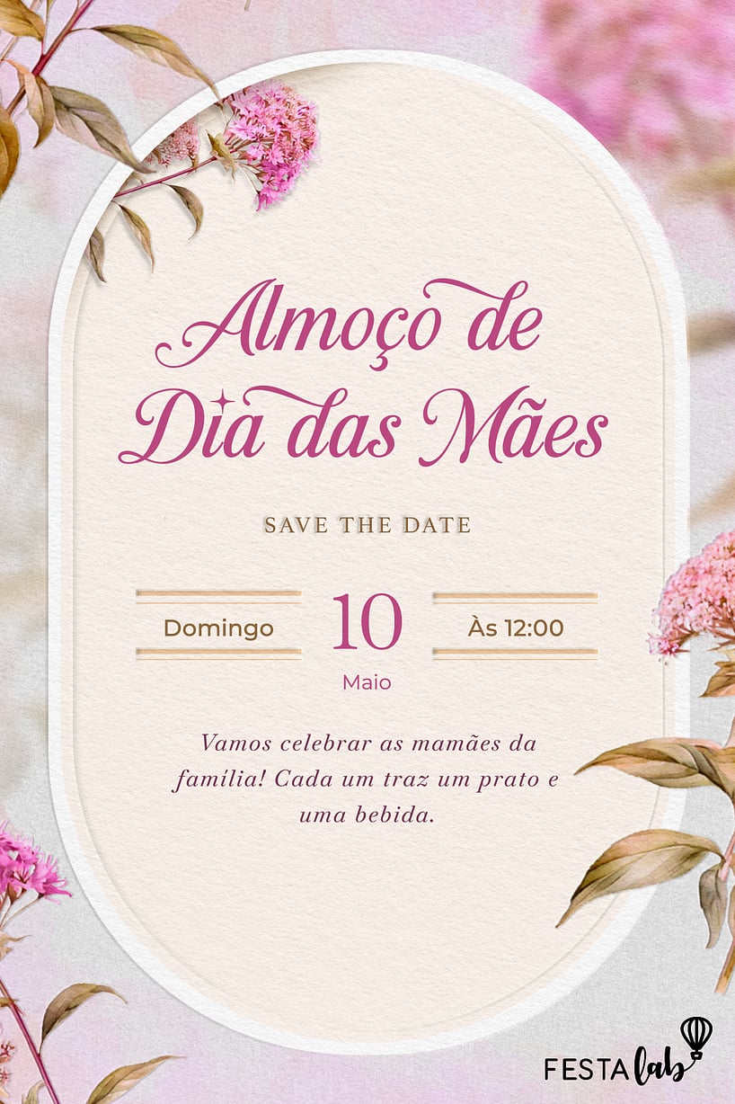 Convite Dia das Mães grátis para editar