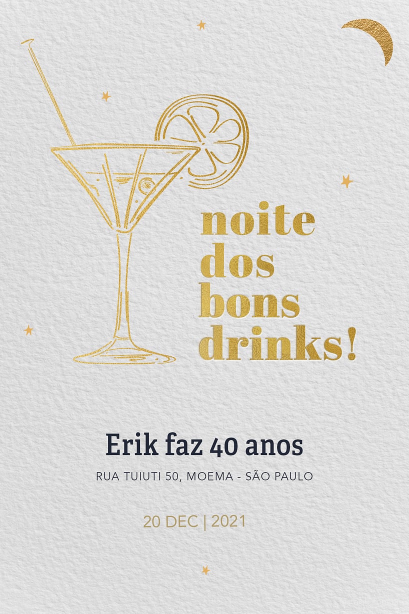 Convite Drinks Adulto grátis para editar