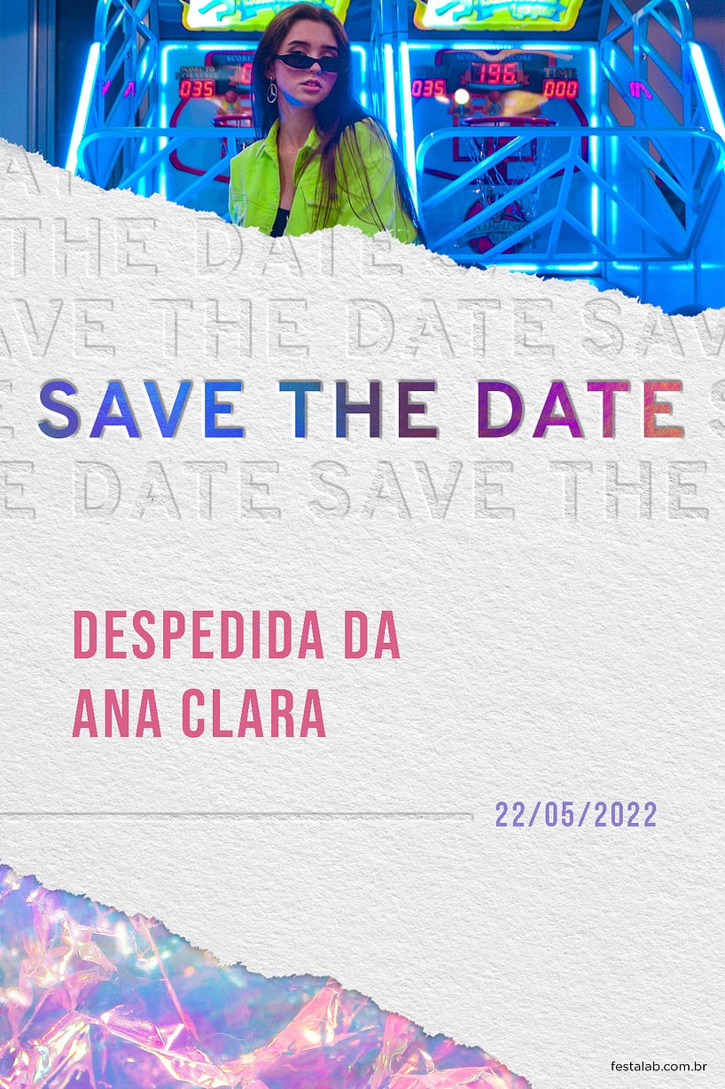 Convite Estilo Holográfico Rosa grátis para editar