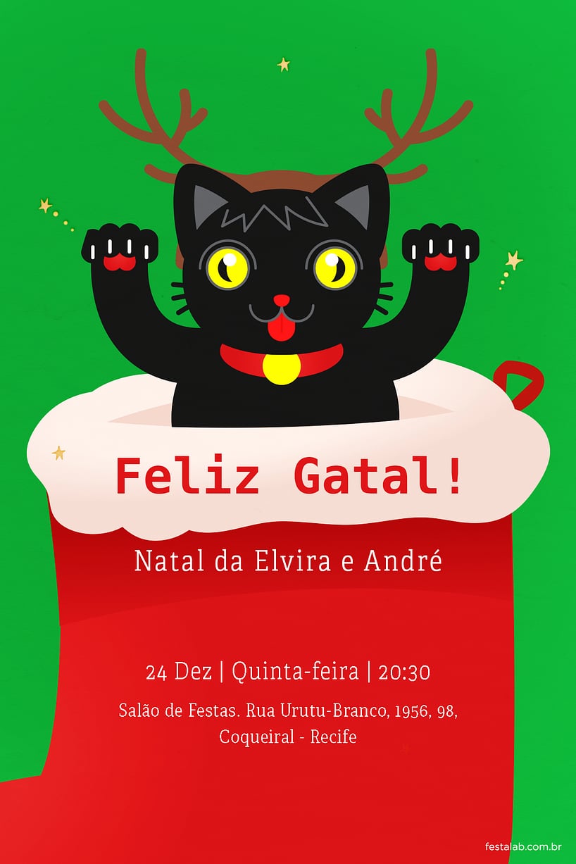 Convite Feliz Gatal grátis para editar
