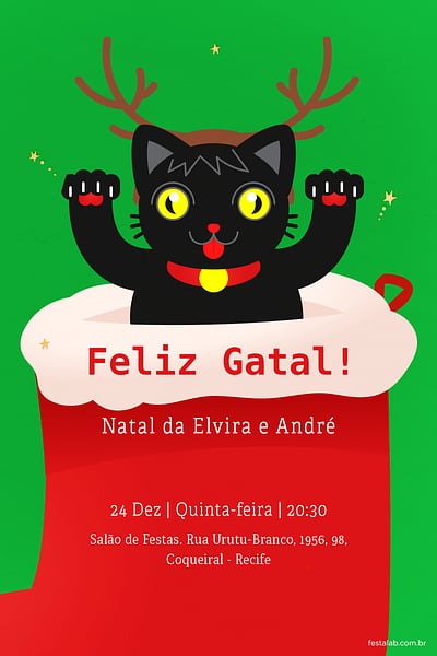 Modelo de Convite de Ocasioes especiais - Feliz Gatal Convite Feliz Gatal grátis para editar