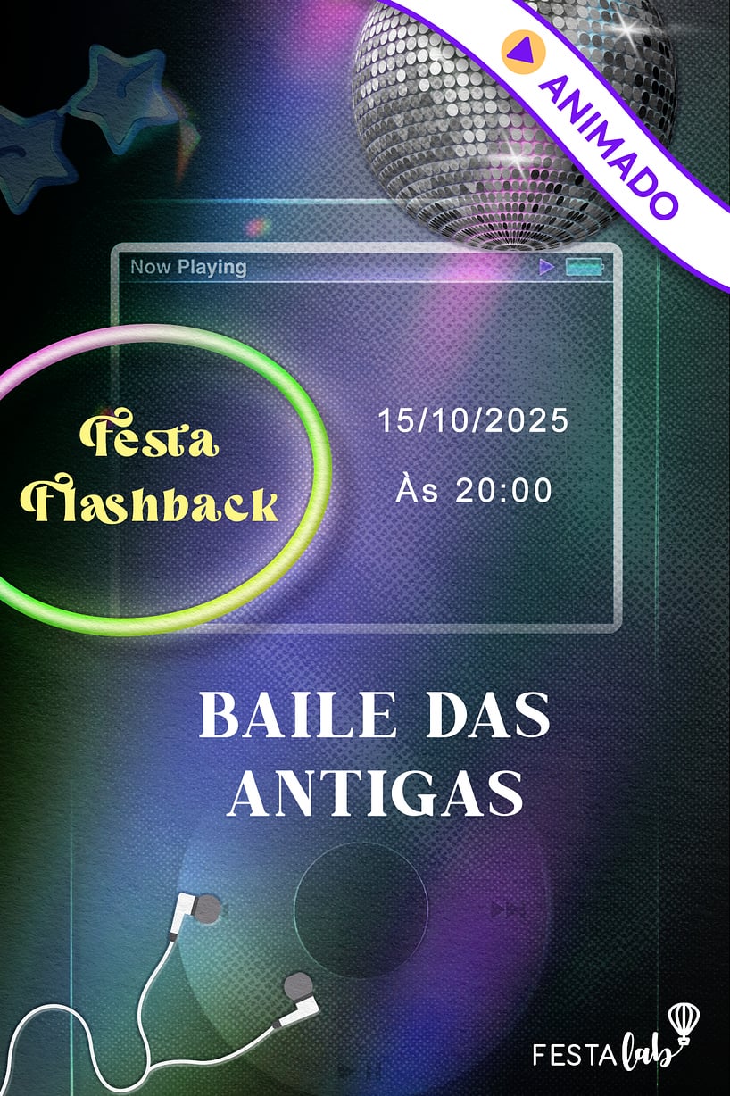 Modelo de Convite de Ocasioes especiais - Festa Flashback Convite Festa Flashback grátis para editar