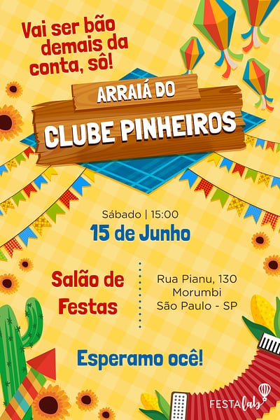 Modelo de Convite de Ocasioes especiais - Festa Junina Convite Festa Junina grátis para editar